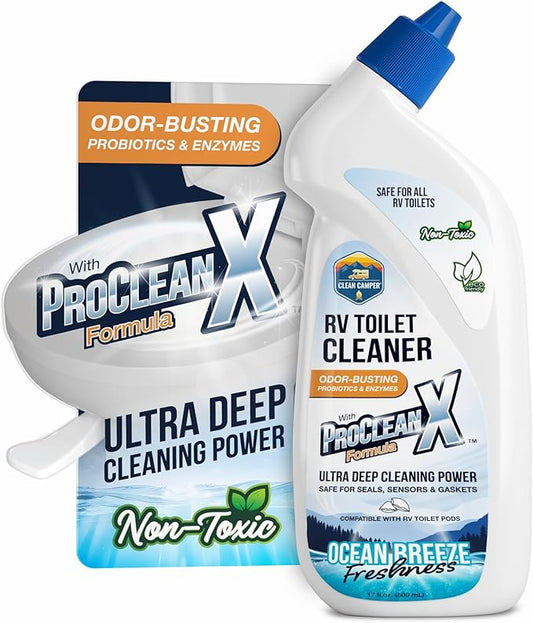 RV Toilet Bowl Cleaner ProClean X™ Formula | Enzyme & Probiotic Powered | Safe for RV Toilets, Holding Tanks & Sensors | Eliminates Odors, Removes Stains | Eco-Friendly