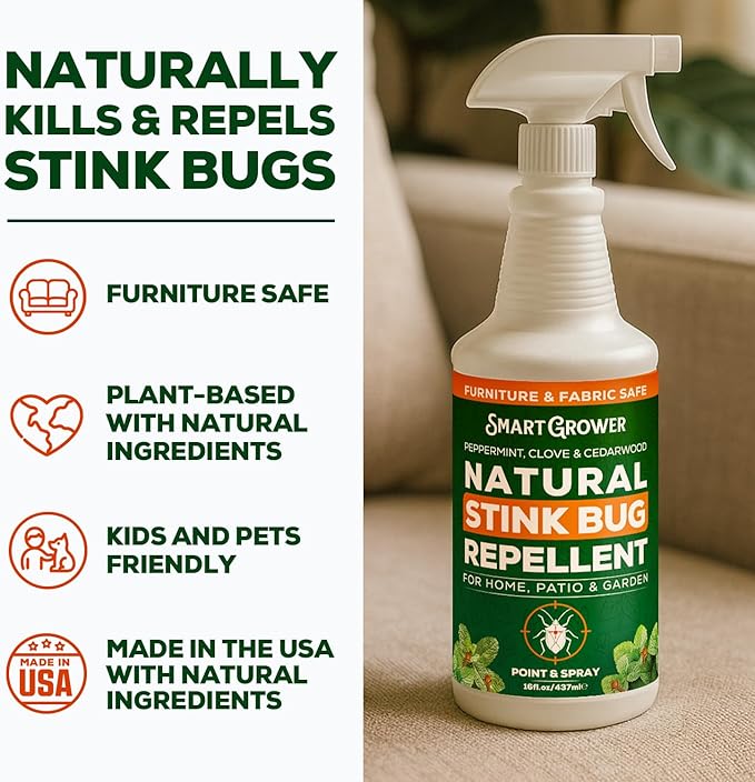 Natural Stink Bug Spray & Repellent for Indoor & Outdoor Use – Plant-Based Stink Bug Eliminator with Essential Oils, Stain-Free on Fabric, Pet & Family Friendly, 16 oz Ready-to-Use