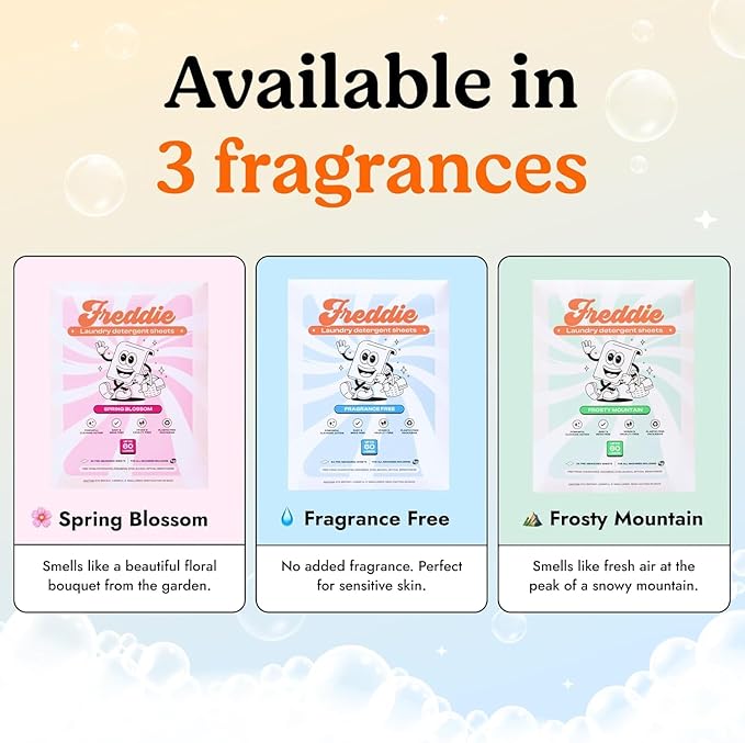 Freddie Laundry Detergent Sheets - Recyclable Packaging - No Mess Strips (Value Box (180 Loads), Fragrance Free)