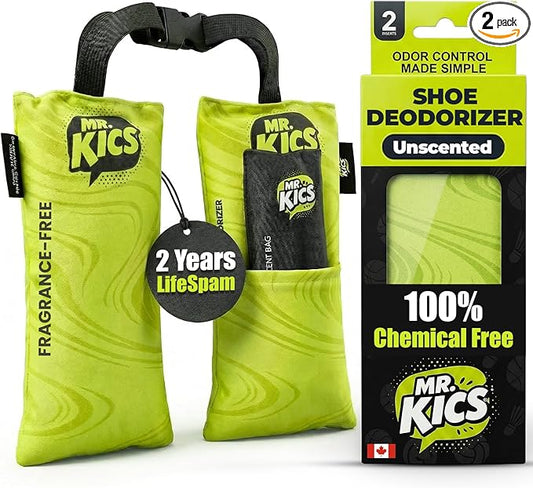 MR.KICS - Shoe Deodorizer Insert, Activated Charcoal Odor Eliminator, Moisture Absorber for Shoes, Gym Bags, Boxing Gloves, Cleats, Sports Gear - XL 2-Pack