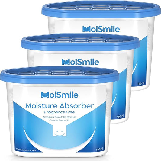 Moisture Absorbers, Efficient Humidity Absorber ＆ Odor Eliminator Boxes, Refillable Car Dehumidifier for Closet, Bathroom, Basement＆ RV, 3 Pack, Fragrance Free