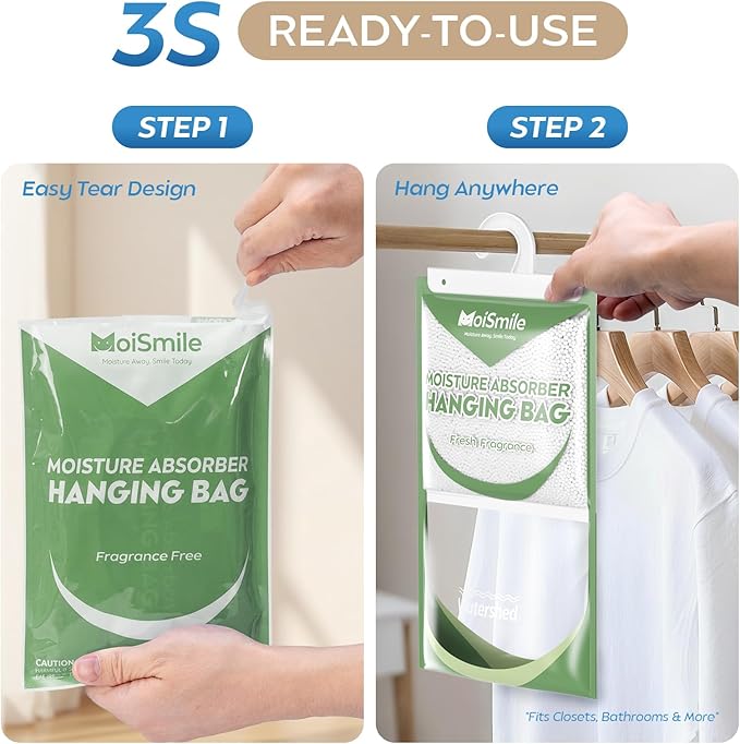 Hanging Moisture Absorbers 3 Pack Net Wt. 17.5oz/Pack, Fresh Fragrance Closet Dehumidifier Bags, Odor Eliminator & Humidity Absorber, Humidity Packs for Bathroom, Bedroom, Basement, Car, RV & Boat