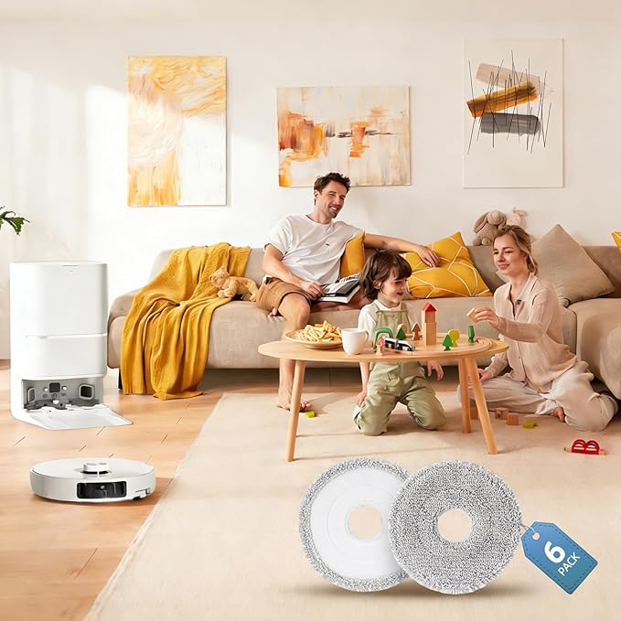 Mop Pads for Dreame L40 Ultra/L10S Ultra/X40 Ultra/L10s Pro Ultra Heat/L20 Ultra/L10S Plus/X30 Ultra/X40 Master/L10 Ultra/L10S Ultra Gen2 Robot Vacuum Microfiber 6 Pack Vacuum Mop Pads Replacement