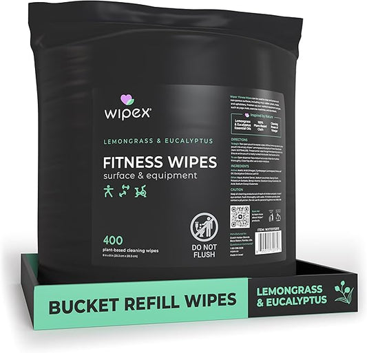 Wipex Fitness Wipes Bucket Refill Roll - EWG Verified - Plant-based Fitness Equipment Wipes, Lemongrass, Eucalyptus & Vinegar to Clean Surfaces, Yoga Mat & Gym Cleaner and Peloton Bikes, 400 Count