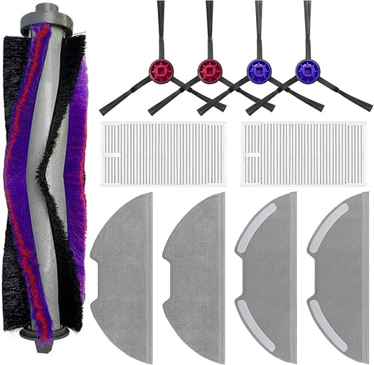 Replacement Parts Kit for Eureka E10s/E20 Plus Robot Vacuum Cleaner,1 Main Roller Brushes, 4 Side Brushes, 2 HEPA Filters, 4 Mop Pads-11Pack