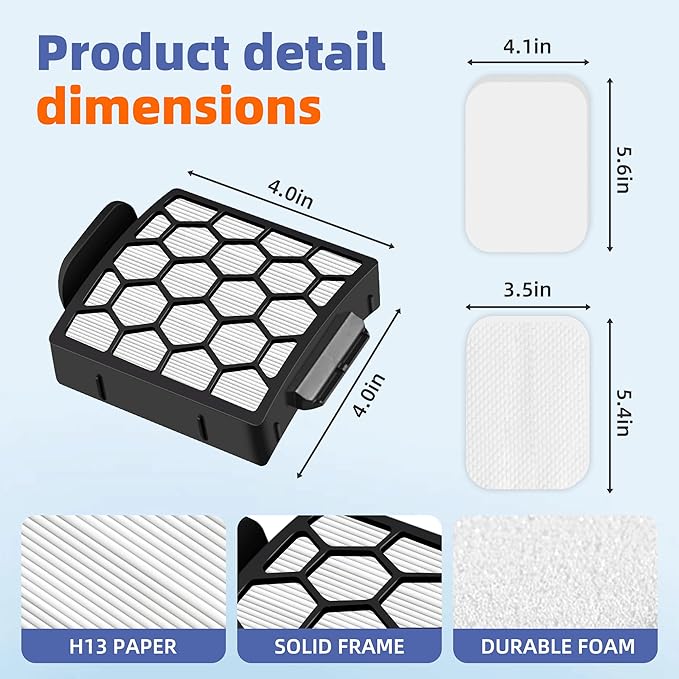 6 Foam Filter + 2 Hepa Filter Replacement for Shark ZU62 ZU60 NV255 NV150 NV251 NV151 Navigator Rotator Pet Pro Upright Vacuum Part 1238FT60 1239FT60