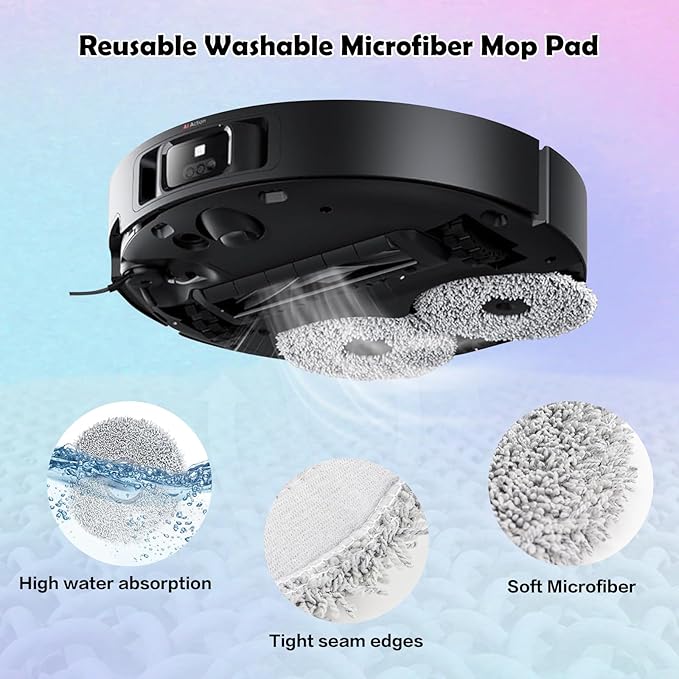 8 Pack Mop Pads for Dreame L40/X40/X50/L50/X30/L20/L40s Ultra/L10s Pro Ultra/L10s Ultra Gen2/X60 Max Ultra, for Mova V50/E40/P10/P50 Pro Ultra, Robot Vacuum Reusable Microfiber Mop Cloth Accessories