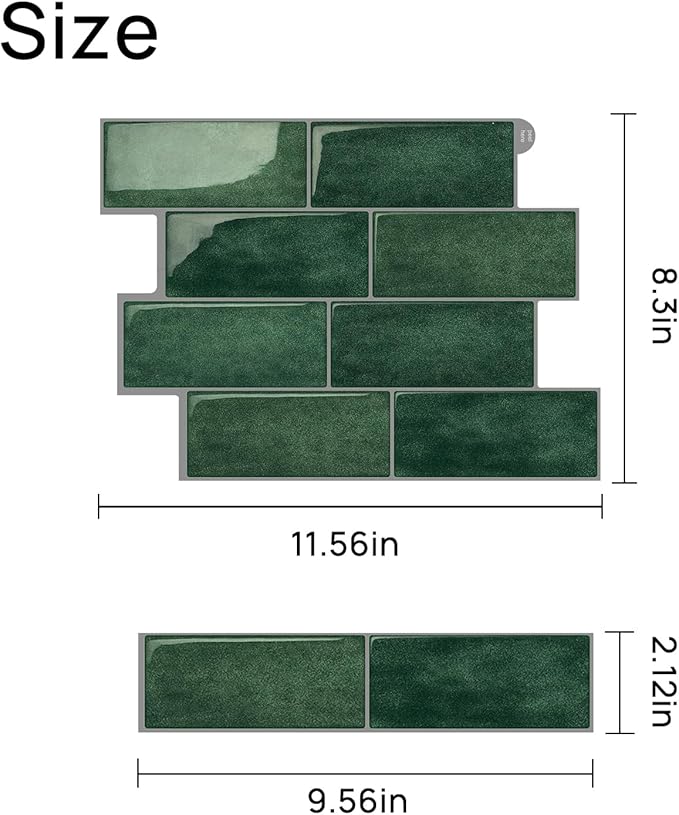 Subway Backsplash Tile Peel and Stick, Forest Green Self Adhesive Tiles for Kitchen, 10 Sheets Stick on Backsplash for Kitchen and Bathroom (11.56x8.38)