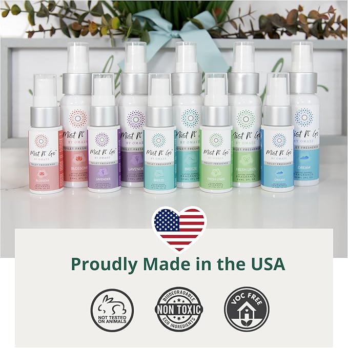 Mist N' Go Omaze Travel Bathroom Spray - Toilet Odor Eliminator & Air Freshener - Popular Mix, Daily Pack (2oz + 1oz)