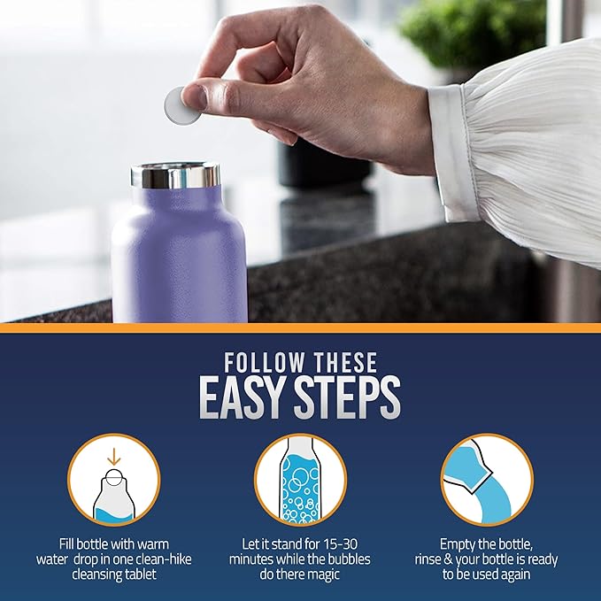 Tumbler Water Bottle Cleaning Tablets - (60 Tablets) All Natural Ingredient, Great for All Stainless, Plastics, Ceramic and Glass Drinking Containers, Individually Packed (2)