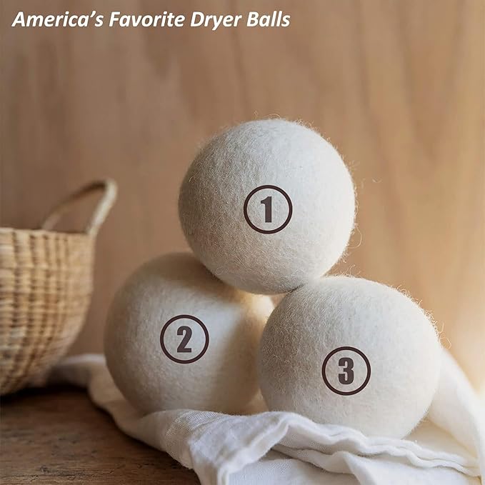 Wool Dryer Balls Laundry, XL(2.7") 6 Pack, Premium Fabric Softener Ball, Reusable, Anti Static, Chemical Free Natural Wool Balls for Dryer, Laundry Dryer Balls – 100% New Zealand Wool