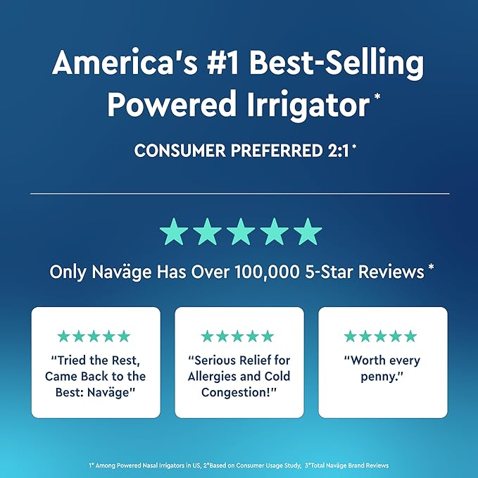 Navage® Starter Bundle – Nasal Irrigation System - Saline Nasal Rinse Kit with 1 Nose Cleaner and 30 SaltPods for Congestion Relief ($109 Value). Sinus Rinse for Clinically Proven Benefits