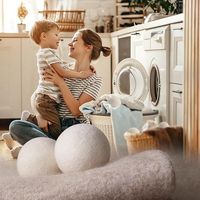 Organic Wool Dryer Balls, Wool Balls for Dryer, Laundry Balls for Dryer Reusable 6P Reducing Clothing Wrinkles,Saving Drying Time and Fabric Fluffier 100% New Zealand Wool Lint Balls (18p White)