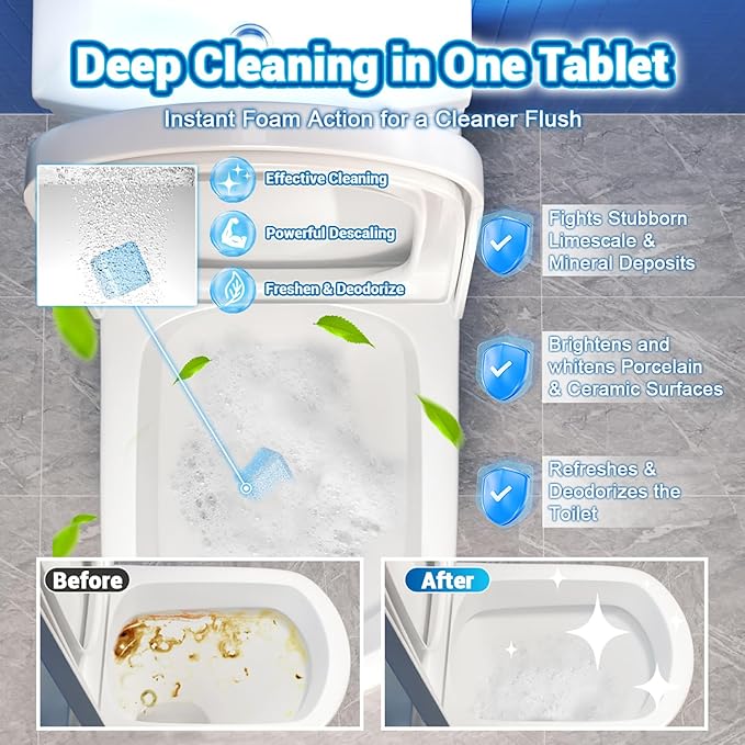Toilet Bowl Cleaner 36 Pack, 24 Pcs Blue Toilet Bowl Tablets + 12 Pcs Tank Cleaner With Bleach, Long-Lasting Bathroom Toilet Tank Cleaner & Deodorizer, Fresh Scent(36pack,Blue)