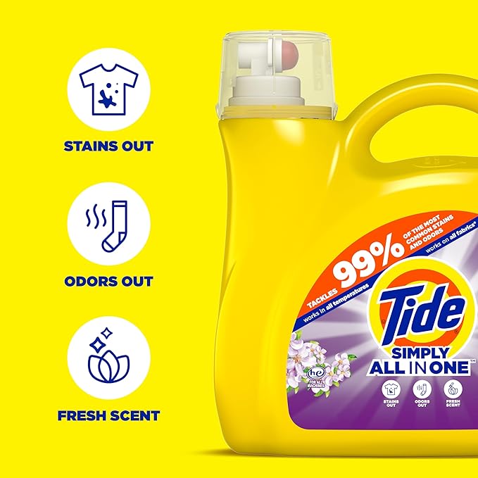 Tide Simply Clean & Fresh Liquid Laundry Detergent, Berry Blossom Scent, 138 Loads, 182 fl oz