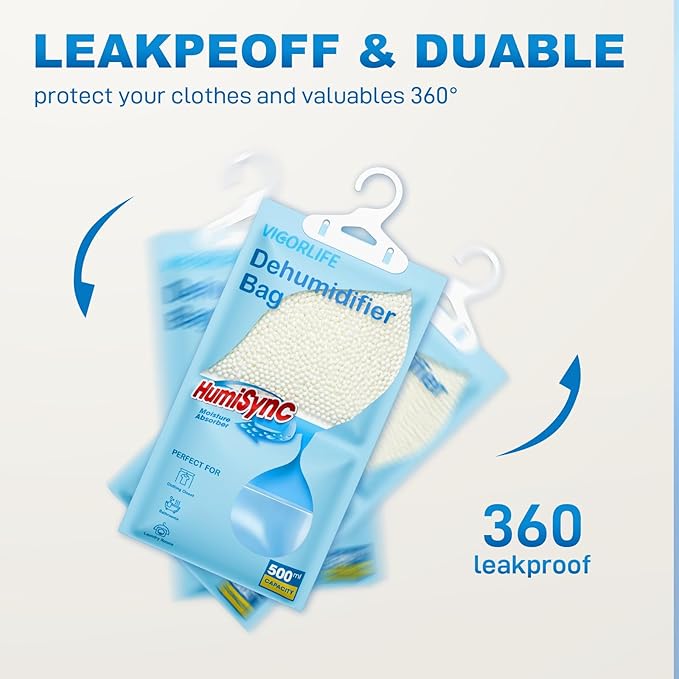 Moisture Absorbers, Hanging Closet Dehumidifier Bags 9.8 OZ, Portable Dehumidifiers for Wardrobes, Bathrooms & Bedrooms, Humidity Packs Attract Excess Moisture, Desiccant 10 Pack (Blue)