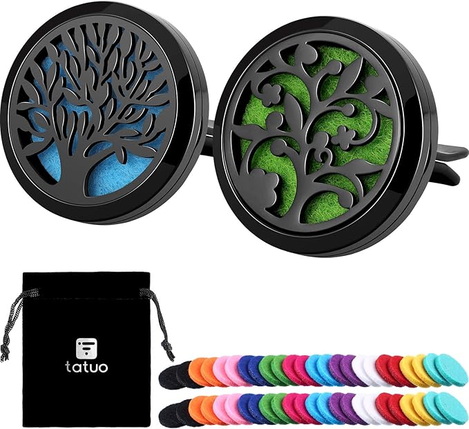 2 Pieces 316l Car Aromatherapy Essential Oil Diffuser Air Freshener with Vent Clip 48 Felt Pad Christmas Gift for Women Men(Tree and Cloud Tree)