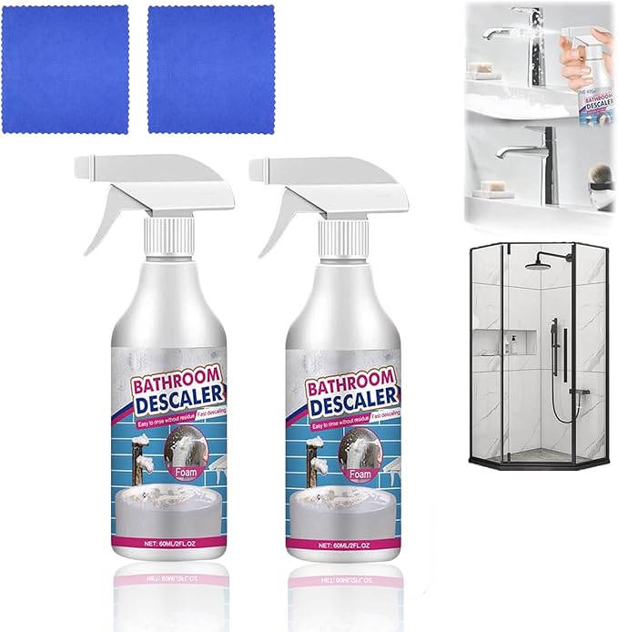 Bathroom Descaler Foam Cleaner Spray - Powerful Stain & Limescale Remover, All-Purpose No-Scrub Bubble Foam for Shower Glass, Sink, Toilet, Bathtub Tile Faucet Cleaning (2)
