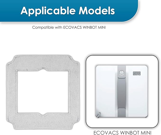 (8 Pack) Replacement Mop Pads Compatible with ECOVACS Winbot Mini Window Cleaning Robot Part No. W-CC02-0012, Replacement Washable Mop Cloths