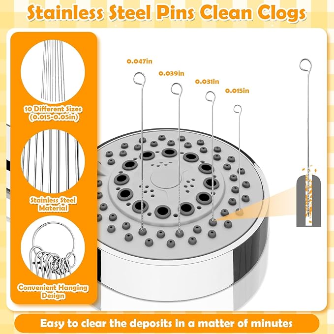 80 Pcs Shower Head Cleaner Tool, 70 Pcs Shower Head Cleaning Brush Picks for Unclogging Small Hole,10 Pcs Functional Nozzle Unclogger for Showerhead with Storage Box for Household Bathroom (Orange)
