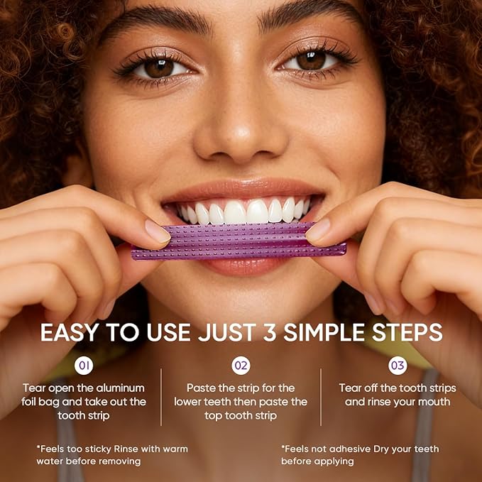 Purple Teeth Whitening Strips, Color Correcting White Kit, Peroxide-Free with Hydroxyapatite, Express & Professional Strips, Enamel Safe for Sensitive Teeth, Tooth Stain Remover (28 Strips)