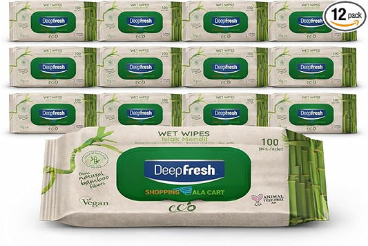 Shopping Ala Cart DeepFresh All-Purpose Surface Cleaning Wipes — 12-Pack Case (1,200 Total Wipes) — Bamboo Fiber, Durable & Lint-Free, Bleach-Free, Pop-Top Lid, Vegan