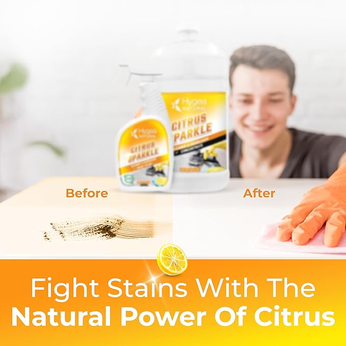 Hygea Natural Citrus Sparkle Chemical-Free Heavy Duty Degreaser & All Purpose Cleaner-Pure Citrus Extracts & Natural D-limonene-Removes Grease, Dirt & Grime (24oz Spray & 128oz of Concentrated Gallon)
