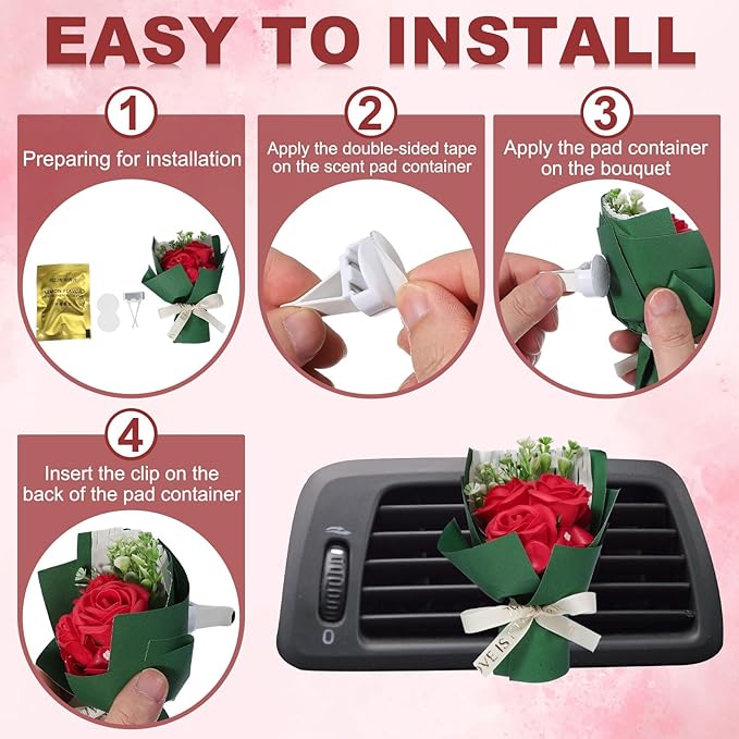 uxcell Light Purple Small Bouquet Car Air Freshener Vent Clips, Mini Decorative Rose Bouquet with Fragrance Diffuser for Women, Automotive Air Freshener Decoration, Style 4
