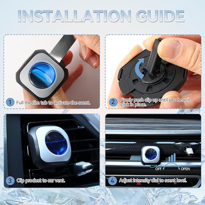Car Air Freshener Vent Clip 6 Pack 4ml Each Up to 180 Days Long Lasting Scent Odor Eliminator for Women Men(Crystal Ice)