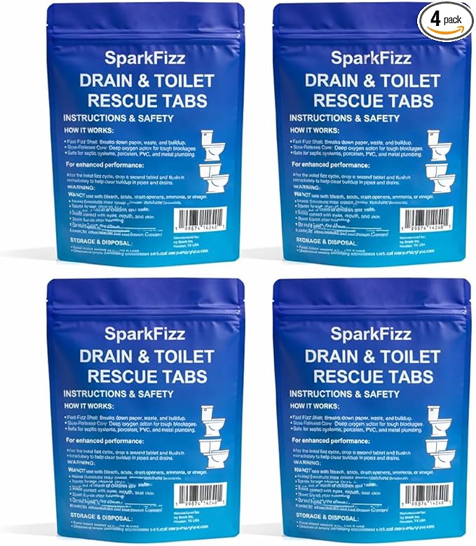 Toilet & Drain Cleaning Tablets – Powerful Foaming Cleaner – Removes Odor & Buildup – Septic Safe – 4/16 Count (4)