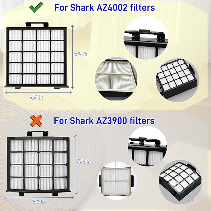 Shark AZ4002 Replacement Parts Filter Compatible with Shark AZ4000 AZ4002 AZ4000C AZ4002W Detect Pro Max Upright Vacuum - 1 HEPA Filters 3 Foam & Felt Filters 1 Cleaning Brush