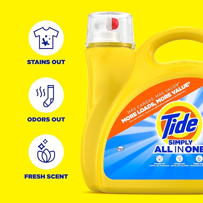 Tide Simply Liquid Laundry Detergent, Refreshing Breeze Scent, 138 Loads, 182 fl oz, All-In-One Detergent