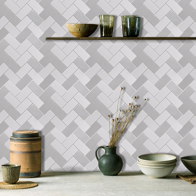 Peel and Stick Backsplash for Kitchen,New Upgrade Herringbone Premium Kitchen Backsplash,Stick on Subway Tile Peel and Stick Backsplash (Gray)