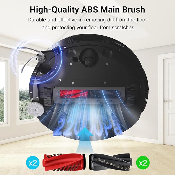Replacement Kit for Roborock Saros 10 Robot Vacuum/G30 4 Main Brushes, 1 Base Station Brush, 4 Filters, D-Shaped & Round Mop Pads, 6 Side Brushes, 6 Dust Bags,1 Cleaning Brush