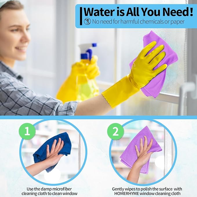 HOMERHYME Microfiber Cleaning Cloth - 6 Pack Glasses Cleaning Cloth, 16" x 14" Window Cleaning Rags, Streak Free Lint Free Polishing Cloths Wipes for Eye Glass, Stainless Steel, Windshield, Purple
