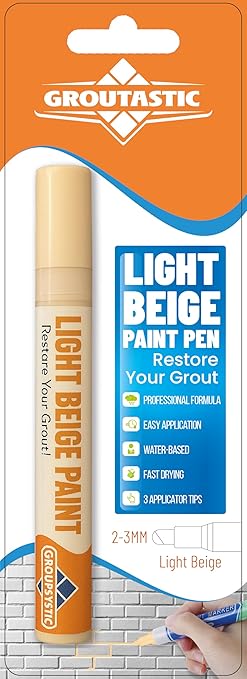 Grout Paint Pen Light Beige — Grout Colorant & Sealer Marker, Restores & Repairs Grout Lines, Quick-Dry, Bathroom Kitchen Shower Floor Tiles | Groutastic