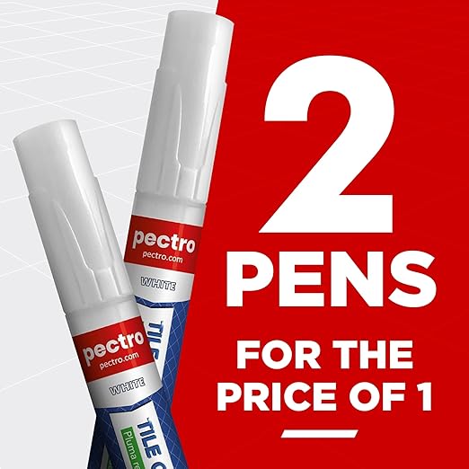 Grout Pen White – 2 Pack Tile Grout Markers with 4 Extra Nibs – Waterproof Grout Whitener & Paint for Bathroom & Kitchen – Easy to Apply, Restore Dirty Grout Lines – 0.27oz (8ml) Each PECTRO