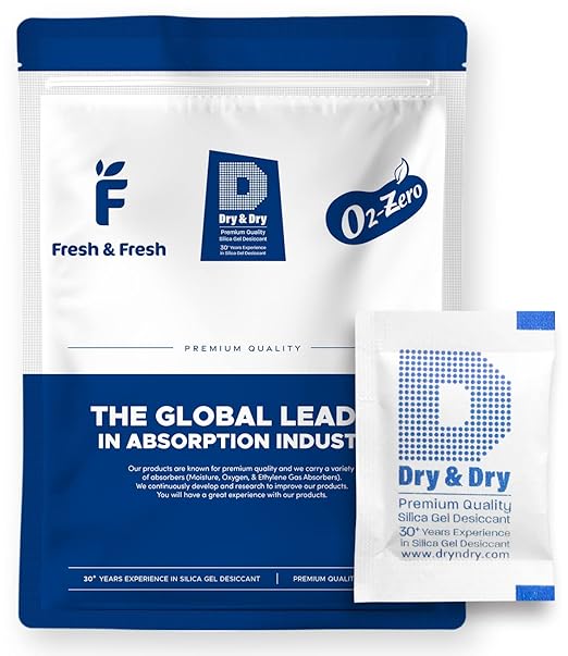 Dry & Dry 2 Gram [200 Packets] Silica Gel Packets Desiccants, Silica Packets - Rechargeable Moisture Absorbers for Food Storage, Electronics, 3D Filament & Safes