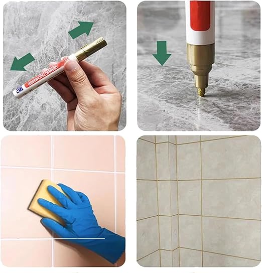 Waterproof Floor Ceramic Tile Marker,Grout Pen White Tile Paint Marker,No Faded for Home Ceramic Tile Marker Off-White,Restore Grout Lines Paint in Bathrooms & Kitchens (Yellow*5pcs)