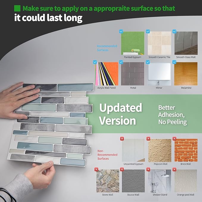 LONGKING Self-Adhesive Kitchen Backsplash, Marble Look Decorative Tiles (10 Tiles)