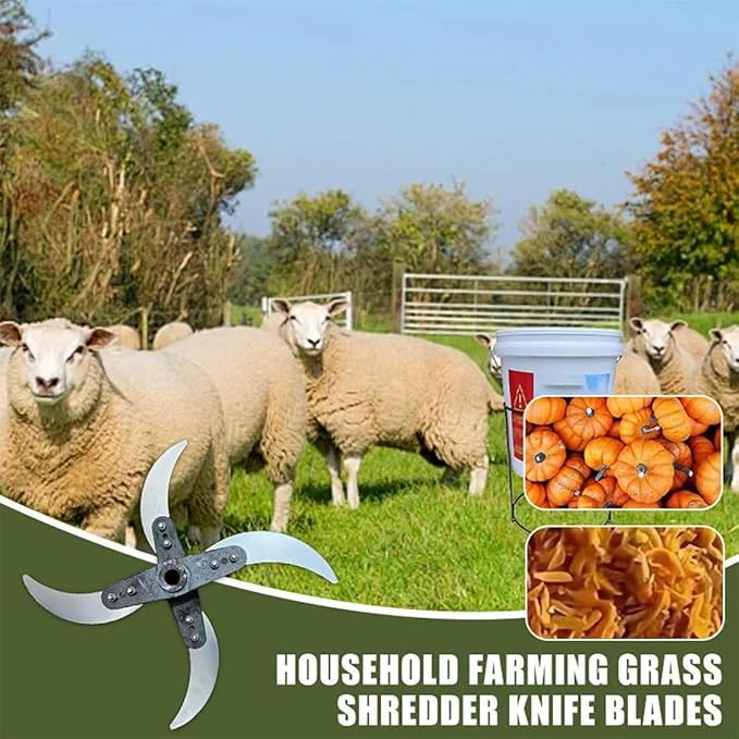 Household Farming Grass Shredder Knife Blades Kit - 10mm Hole & 4 Stainless Steel Blades, Adjustable Replacement Cutter for Livestock Feed (Pigs/Chickens) & Composting Vegetable Waste (4-blades)