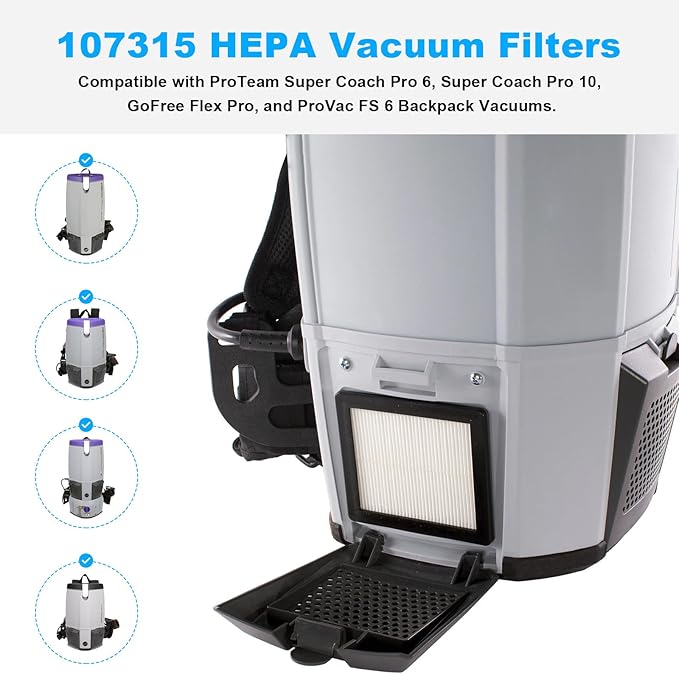 107315 Vacuum HEPA Filter Replacement Proteam Super Coach Pro 6, Super Coach Pro 10,GoFree Flex Pro, and ProVac FS 6 Vacuum Compatible with ProTeam Twin Pack Filter- 2 Pack