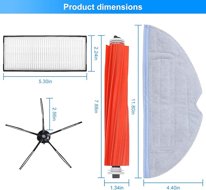 S7 MaxV Ultra Accessories Kit for Xiaomi Roborock S7 S7 + S7 MaxV, S7 MaxV Plus, T7S T7 plus T7S plus Robot Vacuum Cleaners, 2 Roller Brush, 4 S7 Filter, 4 Mop Pads, 6 Side Brush