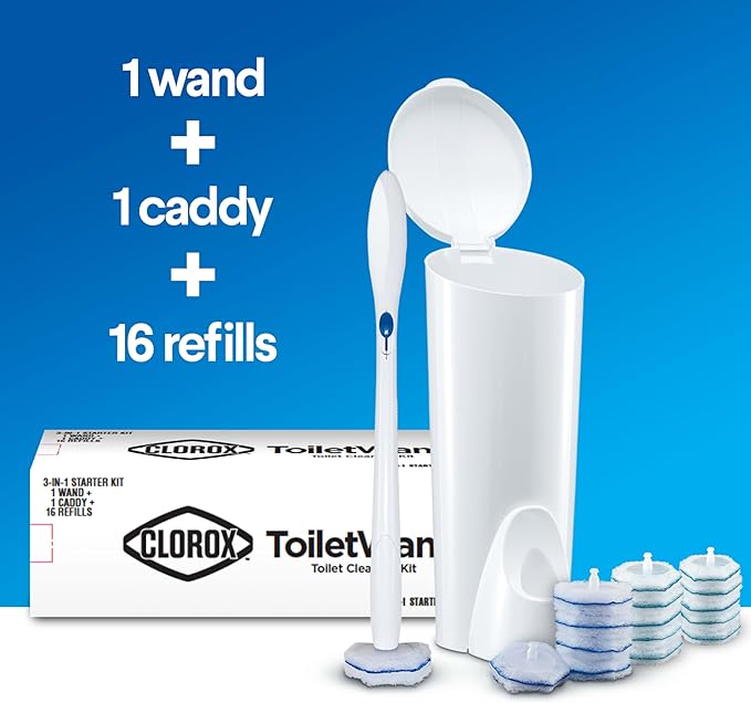CLOROX ToiletWand Toilet Bowl Cleaner- Toilet Brush,Storage Caddy and 16 Disinfecting Refill Heads,(Pack of 6)