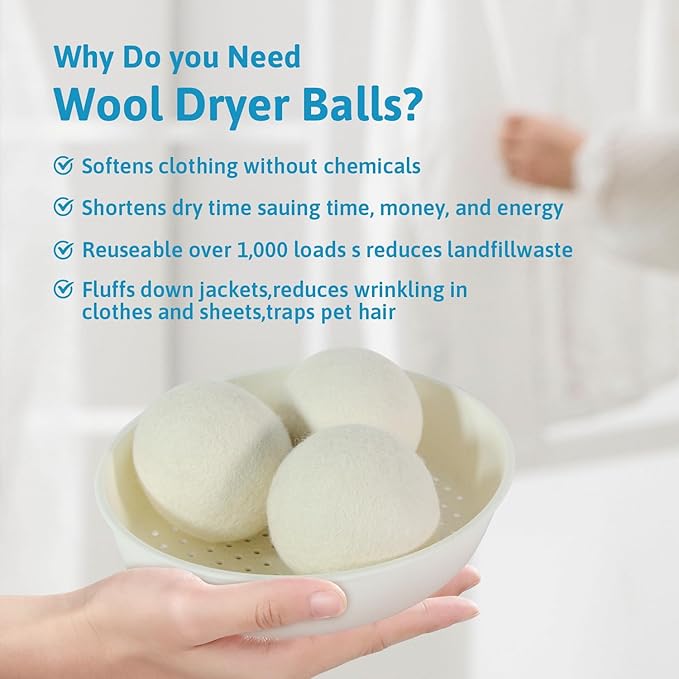 Wool Dryer Balls Fabric Softener Ball, Laundry Ball Reducing Clothing Wrinkles, Saving Drying Time, White(Pack of 3)