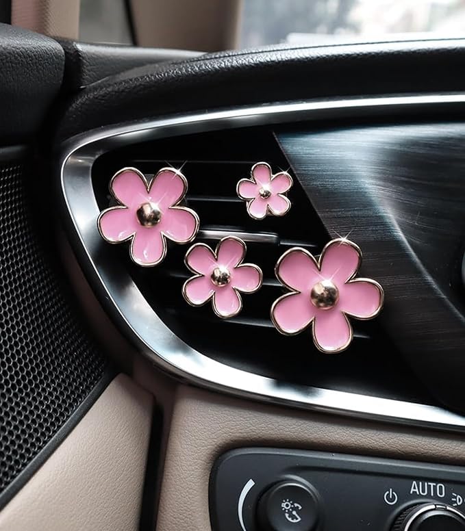 Daisy Flower Car Air Freshener Vent Clips, 4 Pcs Cute Car Accessories for Women Interior, Girly Decor Essentials, Truck Accessories, for Bathroom Office Pet Houses (Pink, 3.1cm 2.9cm 2.2cm 1.6cm)