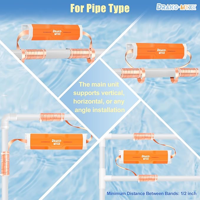 Electronic Water Descaler No Salt Water Treatment System for Whole House, Compatible With Pipes Up to 1 Inch (25.4 mm) in Diameter, Effectively Reduces Limescale and Mineral Deposits