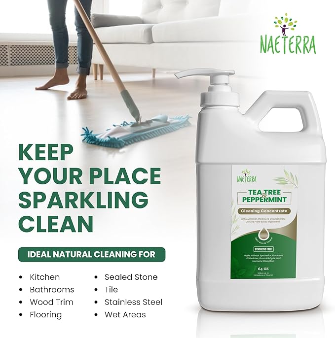 Naeterra- Refreshingly Clean | Tea Tree & Peppermint Cleaning Concentrate | Multi-Purpose Household Cleaner | Non-Toxic | Natural Ingredients | Versatile Use | Eliminates Odors | Eco-Friendly | 64 oz