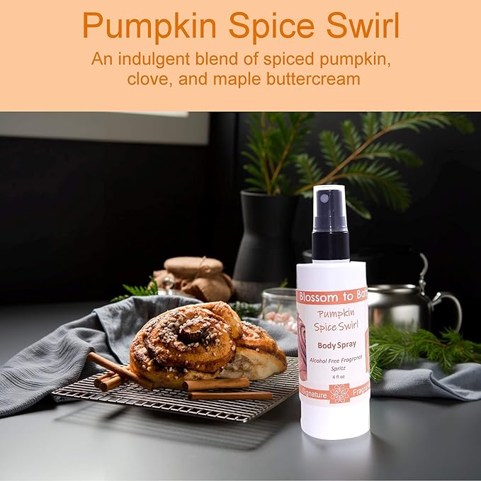 Blossom to Bath Pumpkin Spice Swirl Body Spray (4 Ounce) - Phthalate Free Fragrance - Energizes Skin with a Warm Spicy Vanilla Scent