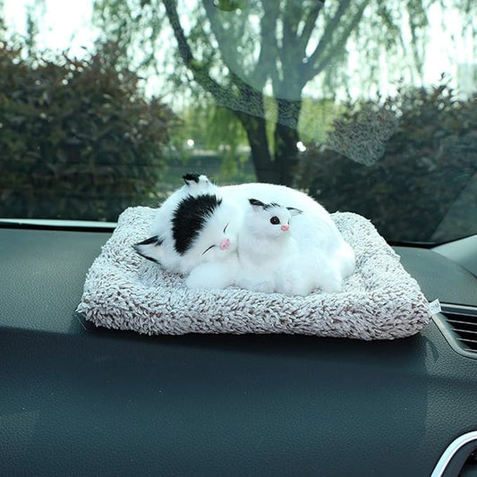 Walbest Cute Sleeping Cat Car Bamboo Charcoal Air Purifying Bags - Fluff Kitten Ornament Charcoal Bags Odor Absorber for Car Dashboard Decorations White
